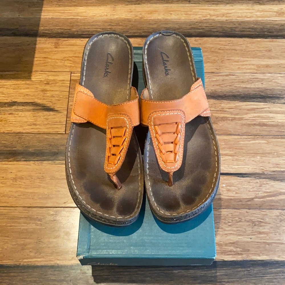 orange CLARKS sandals